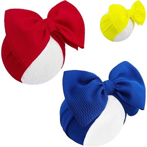 YanJie 3PCS 7'' Baby Girl Headbands Big Bows Soft Infant Toddler Headbands Baby Hair Bows Elastics Hairbands Newborn Kids Red Yellow Blue