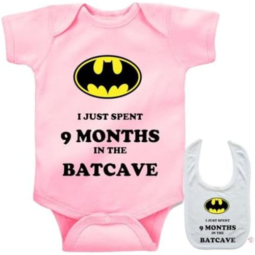 Spent 9 Months Batcave Baby Onesie Funny infant Newborn girl/boy bodysuit & Bib