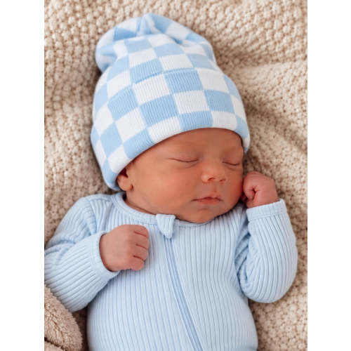 Baby's First Hat®, Baby Blue/Warm White Checkerboard – SpearmintLOVE