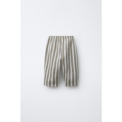 STRIPED BAGGY PANTS WITH LABEL - Beige | ZARA United States