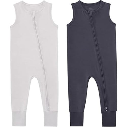 Baby Rompers Sleeveless 2 Way Zipper Sleepers Infant Pjs Newborn Boys Girls Bamboo Viscose 1 or 2-Pack Romper