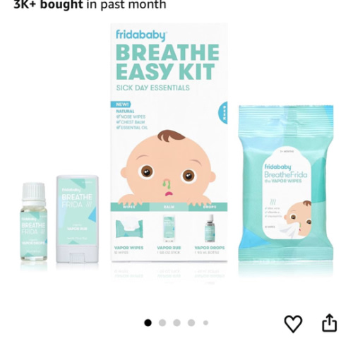 Frida Baby Breathe Easy Kit Sick Day Baby Essentials - 3pc Set Includes Vapor Wipes, Vapor Rub + Organic Vapor Drops to Help Baby Breathe Easy, Natural Baby Congestion Relief
