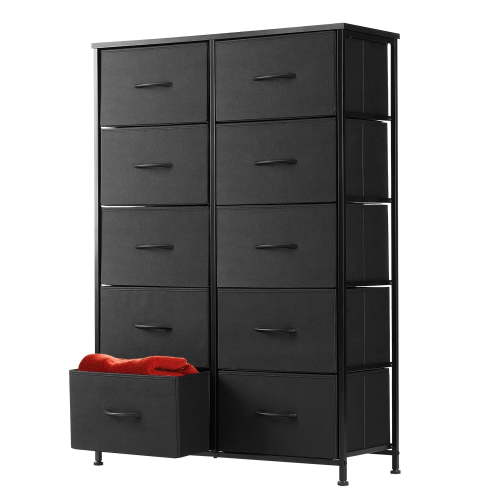 Modern 10 Drawer Fabric Dresser, Chest of Drawer Organizer Storage Cabinet for Bedroom Clothes Closet, Entryway,Black