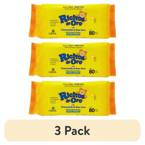 (3 pack) Ricitos de Oro Baby Wipes, Chamomile and Aloe Vera Refillable Baby Wipes, Moisturize and Clean, 1 Resealable Pack (80 Total Wipes)