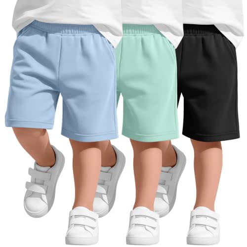 Halfchet 3 Pack Toddler Boys Sweat Shorts | Pull On, Elastic Waist, Summer Pants, Soft, Side Pockets, Breathable, Daily Play Outdoor Wear, for Babys 18M-5T