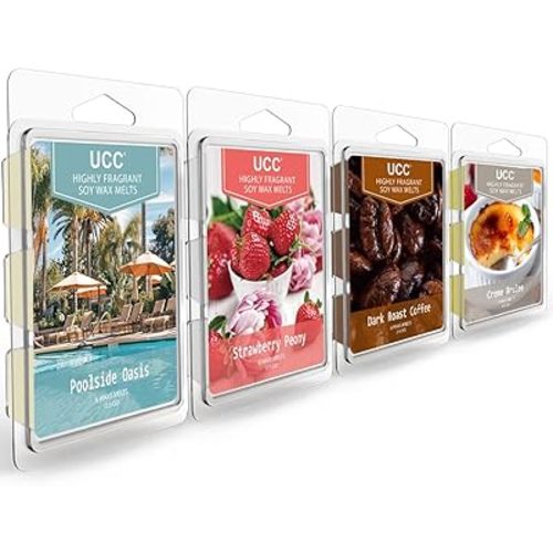 UCC Wax Melts with Strong Fragrance, Long Lasting Premium Plant Based Natural Soy Scented Melts Cubes, Wax Melts Tarts, Colored Wax Melt - 4 Pack