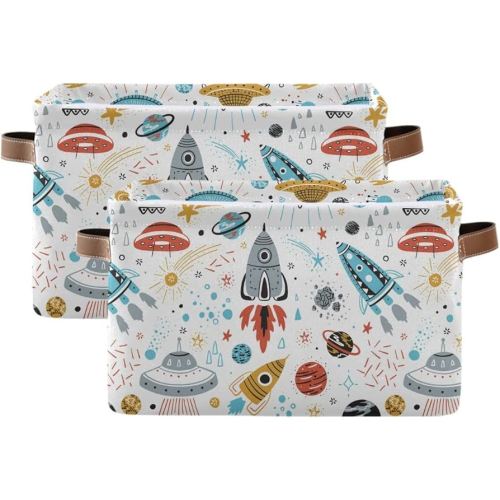 Storage Basket Cube Cartoon Space Rocket Planet Large Collapsible Toys Storage Box Bin Laundry Organizer for Closet Shelf Nursery Kids Bedroom,15x11x9.5 in,2 Pack