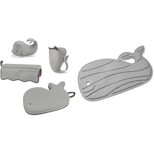 Skip Hop Moby Baby Bath Essential Set + Skip Hop Non-Slip Baby Bath Mat (Grey)
