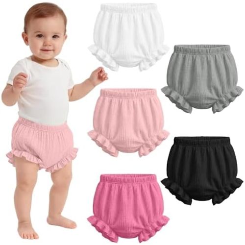 Vinsatin 5 Pack Bloomers for Baby or Toddler Girls, 5-Color, 6-12 Months