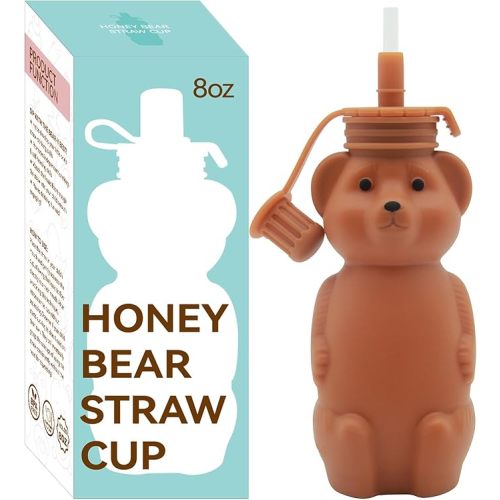 Honey Bear Silicone Straw Cup, Babies Water Drinking Cup, 8-Ounce Therapy Sippy Bottles for Speech and Feeding Training, BPA Free & Dishwasher Safe (BROWN)