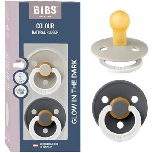BIBS Colour Glow Pacifier, 0-6 Months, 2-Pack, Round Nipple, Sand/Iron