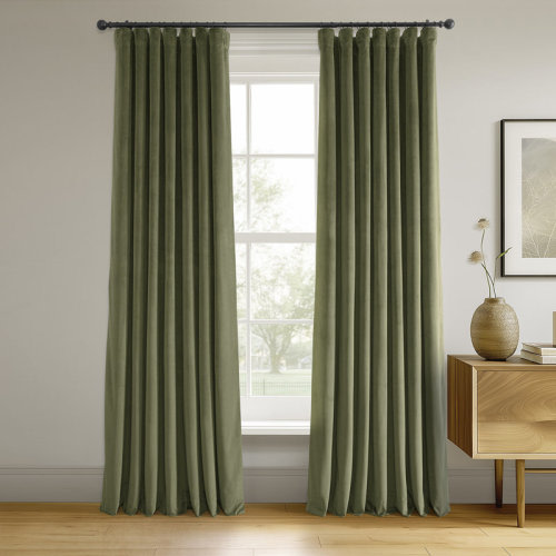 Gracie Oaks Olivia Signature Thermal Lined 100% Blackout Velvet Curtains for Bedroom & Living Room Curtains Single Panel drapes (1 Panel) & Reviews | Wayfair