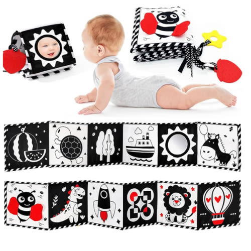 Black and White High Contrast Baby Toys 0-6 6-12 Months Soft Book for Newborn Brain Development Tummy Time Toys Infant Sensory Crinkle Toys 0-3 3-6 Month Montessori Learning Activities for Babies