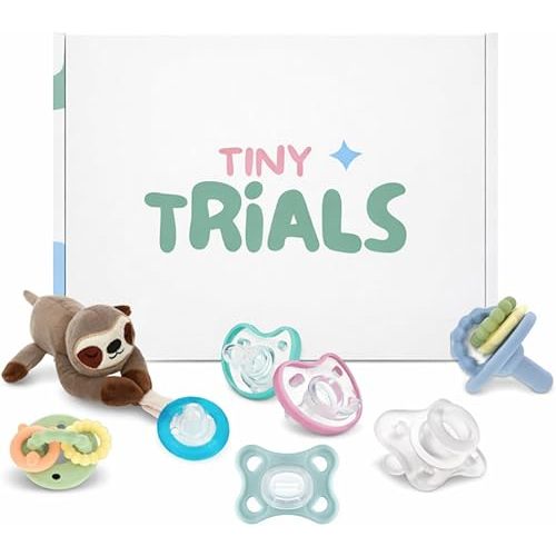 Pacifier Trial Pack Variety Box for Newborns 0–6 Months – 7 BPA-Free Silicone Baby Pacifiers Sample Set (MAM, Nuby, Dr. Talbot’s, Chicco) – Baby Registry Must-Have, Tiny Trials