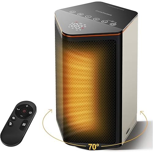 Space Heaters for Indoor Use, 1500W Portable Electric Heater with Thermostat, 70° Oscillation, 5 Modes, 12H Timer, White Small Room Heater for Office Bedroom Desk