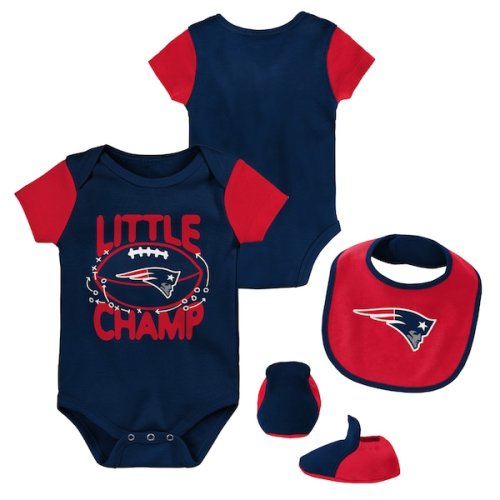 Newborn & Infant New England Patriots Navy/Red Little Champ Three-Piece Bodysuit, Bib & Booties Set