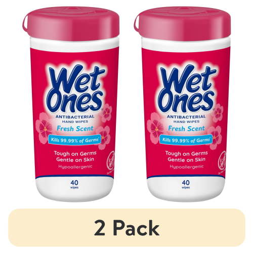 (2 pack) Wet Ones Antibacterial Hand Wipes, Fresh Scent, 40 Ct Canister, Hypoallergenic
