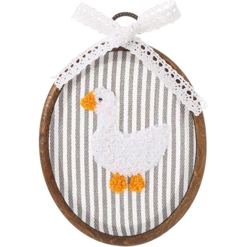 Blulu Vintage Duck Wall Art White Duck Nursery Decor Framed with Bow Rustic Country Wall Framed Decorations Funny Hanging Artwork for Kitchen Bedroom Farmhouse Nursery Room Decor