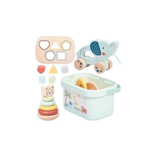 Prextex 3-in-1 Wooden Sorting And Stacking Toys Includes 3d Shape Sorting Box-multicolored