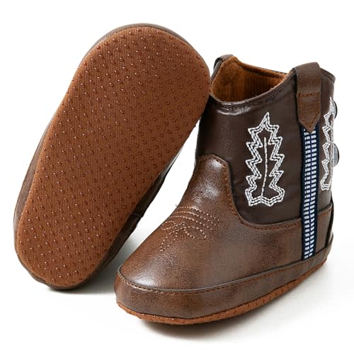 Jastore Leather Western Boots Cowboy Bootie Soft Sole Non-Slip Crib Shoes for Baby Infant Toddler