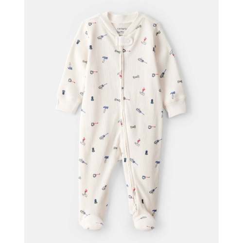 Baby Boy Construction Print Cotton Long-Sleeve Snug Fit Sleep & Play Pajamas - White | Carter's