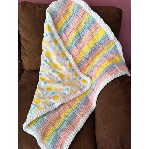 Handmade Pastel Basketweave baby blanket — Sun & Moon cotton lined heirloom keepsake