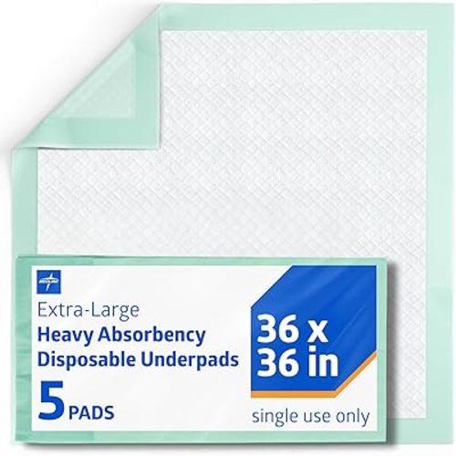 Medline Bed Pads Disposable Adult, Heavy Duty Chux Pads, 36x36, 5 Count, Incontinence Bed Pads for Adults, Chucks Underpads Extra Large, Disposable Bed Pads for Incontinence, Pee Pads