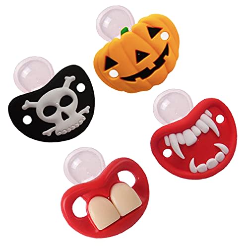 Funny Pacifier for Baby 0-18 Months Baby Halloween Pumpkin Skeleton Vampires Pacifiers Halloween Gifts for Babies BPA Free (4 Packs)