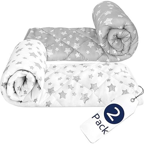 Baby Blanket 2 Pack, Soft Cozy Blankets for Kids, Toddler Comforter Quilted with Grey and White Star Print, Ultra Soft and Comfortable Baby Comforter Down Alternative Crib Comforter, 39x47 Inches
