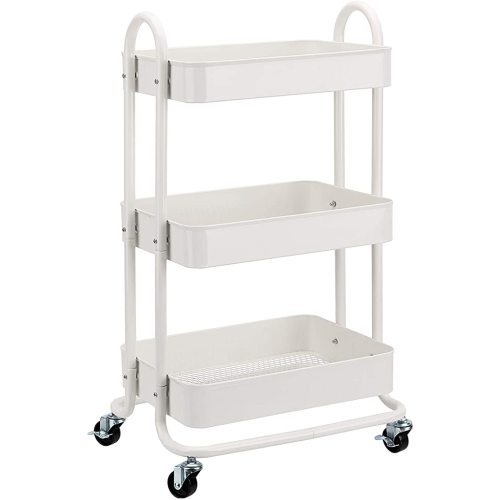 Amazon Basics 3-Tier Rolling Utility or Kitchen Cart, Lockable Wheels, Multifunctional Storage, White