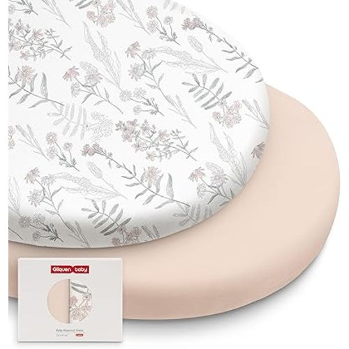 Gllquen Baby Bassinet Sheets 2 Pack, 100% Organic Cotton Bassinet Fitted Sheets for Girls Boys, Soft & Breathable Unisex Baby Mattress Sheet for Standard Bassinets 33"x17"(Lineage of Bloom)