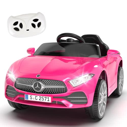 Fillfulfun Licensed Mercedes-Benz CLS 350 12V Ride On Car Truck for Kids, Ride on Toys for Toddlers w/Parent Control, Spring Suspension, Power Wheels for Girls w/Bluetooth, Music, LED Lights (Pink)