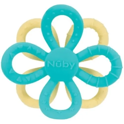 Nuby Fun Loops Teether - Flower-Shaped Infant Teething Toy for Babies - 3+ Months - Aqua and Yellow
