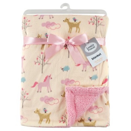 Luvable Friends Baby Girl Plush Blanket with Sherpa Back, Magical Forest, One Size