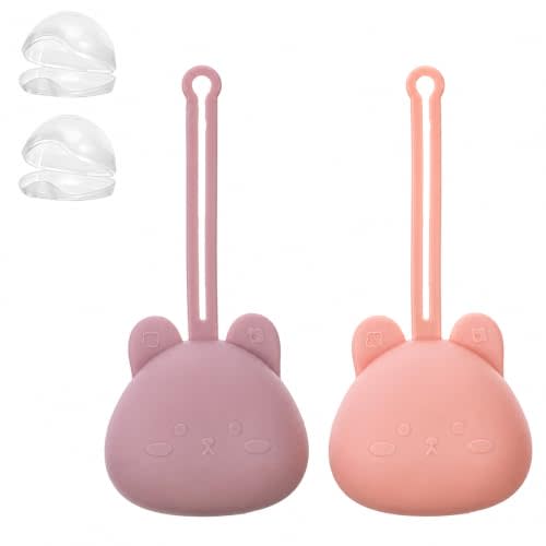 2 Pack Pacifier Holder Case, BPA-Free Silicone Portable Pacifier Case Holder Pouch for Baby Boys & Girls, Travel Storage Container for Newborn, Diaper & Strollers Rabbit