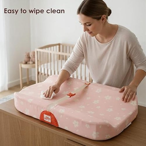 Tiny Marvels Baby Changing Pad with Cover, Waterproof Diaper Changing Pad with Non-Slip Base, Soft Contoured Changing Pad for Dresser, Nursery & Travel