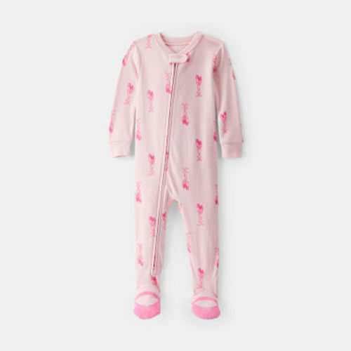 Carter's Baby Girls Rib V Neck Long Sleeve Footed Pajamas