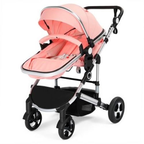 TODECARE 3-in-1 Reversible Baby Stroller with Newborn Pram Conversion, Adjustable Canopy and Handle, Pink