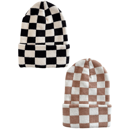 2-Pack Baby's First Hat®, Black/Sand & Tan/White Checkerboard – SpearmintLOVE