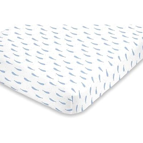 NoJo Super Soft Blue & White Watercolor Narwhal Fitted Mini Crib Sheet, Blue, White