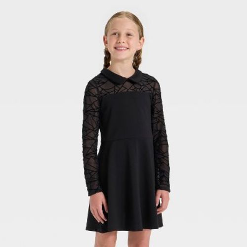 Girls' Long Sleeve Spider Web Halloween Dress - Cat & Jack™ Black