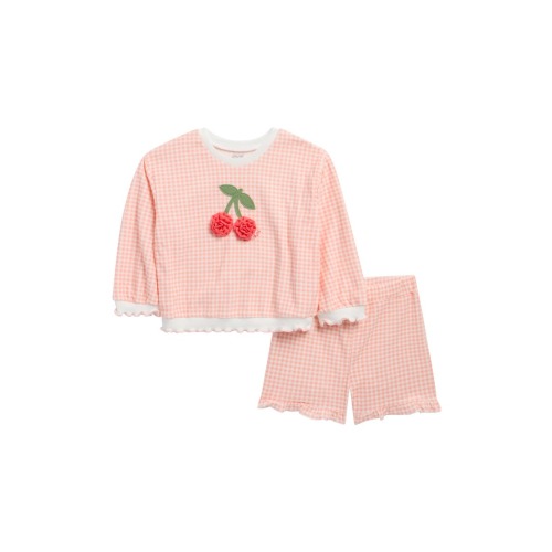 Kids; Cherry Gingham Cotton Blend Top & Shorts Set