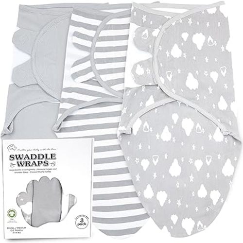 Bublo Baby Swaddles for Newborns - 3 Pack Organic Baby Swaddles for 0-3 Months - Baby Swaddle Sleep Sack - Infant Sleeping Swaddle Sack - Adjustable Swaddle Blanket Wrap Boy Girl (White Grey)
