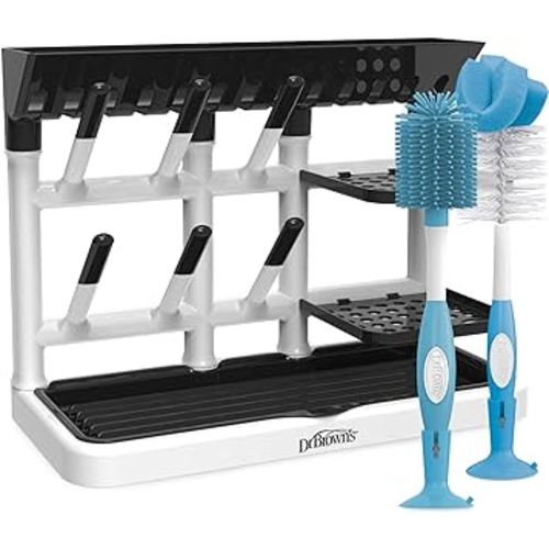 Dr. Brown's Drying Tower, Stand-Up Rack with Baby Bottle Brush Soft Touch and Sponge Brush, Blue Variety Pack