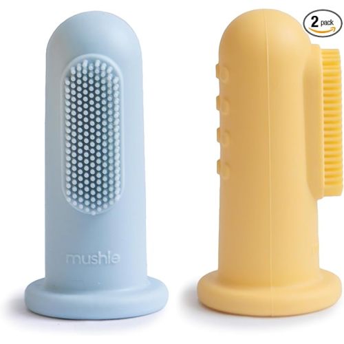 mushie Baby Finger Toothbrush (Powder Blue/Daffodil) 2-Pack