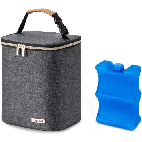 Breastmilk Cooler Bag with Ice Pack Fits 4 Baby Bottles Up to 9 Ounce, Baby Bottle Bag for Nursing Mom Daycare-Grey