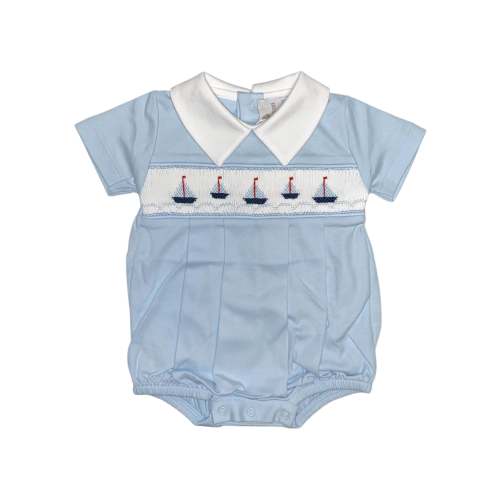 Miocotton Blue Sailboat Hand Smocked Bubble 5301