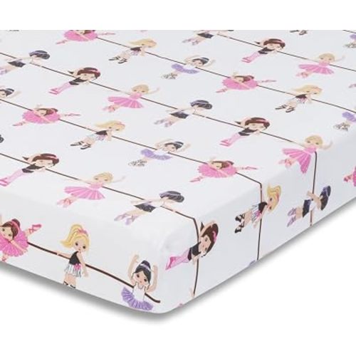 Baby Girl Fitted Crib Sheet Born to Dance Ballerina, 100% Soft Breathable Microfiber Baby Sheet, Fits Standard Size Crib Mattress 28in x 52in, Nursery Sheet