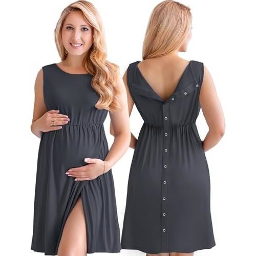 ECO BABY Made With Love 3-in-1 Labor and Delivery Gown for Hospital, Nursing Nightgown, Maternity Dress for Breastfeeding