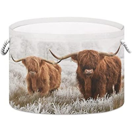 Scottish Highland Cow Laundry Hamper Basket with Handles,Cotton Rope Woven Storage Bin for Clothes,Nursery Hamper,Toy Box,Clothe Socks Blanket Storage Organizer,Large Capacity 20Dx13.9H Inches